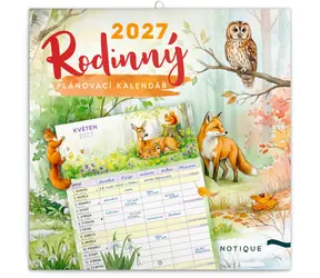 NOTIQUE Zvířátka 2027 / Rodinný plánovací kalendář / 30 x 30 cm