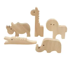 Creativ Company Dřevěná safari zvířata / Kreativní sada / 10 figurek / výška 3–14,5 cm / od 3 let