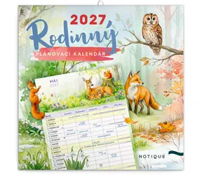 NOTIQUE Rodinný plánovací kalendář Zvieratká 2027 / Nástěnný kalendář / 30 × 30 cm