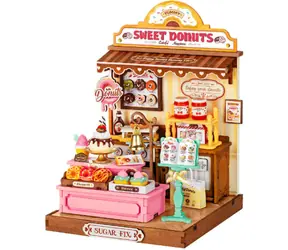 RoboTime Miniatura domečku Obchod s donuty / 3D dřevěná skládačka / 141 dílků / věk 14+