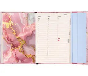 NOTIQUE Magnetic weekly planner Růžový mramor 2027 / Diář / 11 × 16 cm / EN / mezinárodní svátky