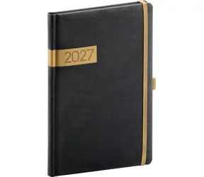 NOTIQUE Týdenní diář Twill 2027 černo-zlatý / Diář / 15 × 21 cm