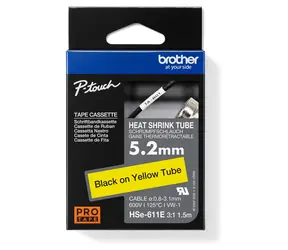 Brother HSE-611E žlutá / Smršťovací bužírka / černý tisk / šířka 5,2 mm / 1,5 m