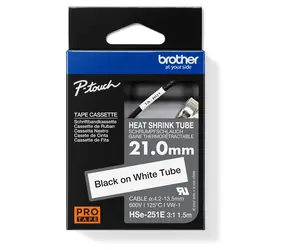 Brother HSE-251E / Smrštitelná bužírka / černý tisk / bílý podklad / šířka 21 mm / 1,5 m