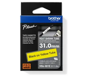 Brother HSE-661E žlutá / Smrštitelná bužírka / černý tisk / 31,0 mm / 1,5 m / smrštitelnost 3:1