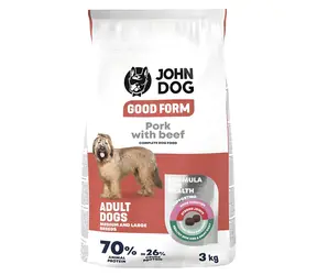 John Dog Good Form / Granule pro psy / vepřové s hovězím / střední a velká plemena / 3 kg