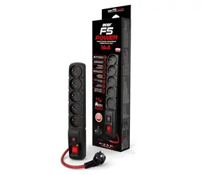 PremiumCord Acar F5 černá / Prodlužovací přívod / Přepěťová ochrana / 5 zásuvek / 3 m / 16 A