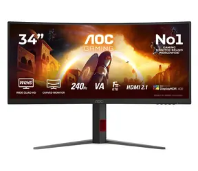 34" AOC CU34G4Z černá / Monitor / Fast VA / 3440x1440 / 21:9 / 240Hz / 0,3ms / 2x HDMI 2.1 + DP / VESA / FreeSync
