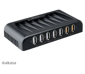 AKASA Connect 7 FC černá / USB hub / 5x USB-A 2.0 / 2x USB FastCharge / s napájením