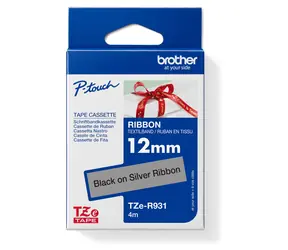 Brother TZE-R931 stříbrná / Textilní páska / černý tisk / 12 mm / 4 m