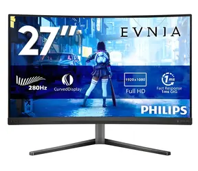 27" Philips Evnia 27M2C5200W šedá / Monitor / Fast VA zakřivený / FHD 1920 x 1080 / 280 Hz / 0,3 ms / HDR10 / 2x HDMI