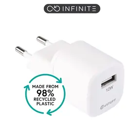 eSTUFF Infinite bílá / USB nabíječka / 1x USB-A / 12 W / 5V/2,4A / GRS recyklovaný plast