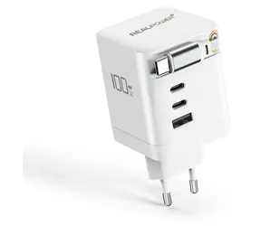 RealPower GaN Charger 100W bílá / Nabíjecí adaptér / 100W / 3x USB-C / 1x USB-A