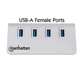 Manhattan bílá / USB hub / 4 porty / USB 3.0 5 Gbps / hliníkové tělo / Bus Power