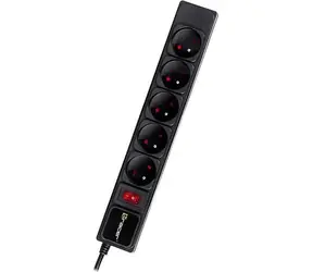 Tracer PowerGear černá / Přepěťová ochrana / 5 zásuvek / 5 m