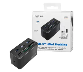 LogiLink černá / USB-C Hub / 8v1 / 3× USB-A 3.0 / Čtečka karet SD, microSD, M2, MS / 0,6 m