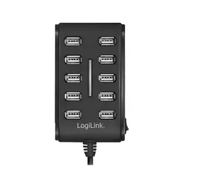 LogiLink černá / USB hub / 10x USB-A 2.0 / 480 Mb/s / napájecí adaptér
