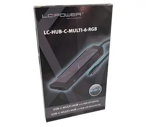 LC-Power LC-HUB-C-Multi-6-RGB černá / USB hub / USB-C 3.2 Gen 2 / 3× USB-A 3.2 / HDMI 4K/30Hz / RJ45 / PD 100W / RGB