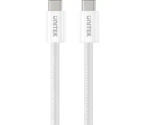 Unitek C14141AWH01-1M bílá / Nabíjecí kabel / USB-C - USB-C / 100W / PD / 1 m / opletený / magneticky stáčecí