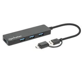 Manhattan Kombi-Hub černá / USB hub / 4x USB-A + USB-C / USB 3.2 Gen 1 / 5 Gbit/s / Bus Power