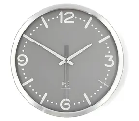 Nedis CLWA7226SS šedá / Nástěnné hodiny / Průměr: 300 mm / Hliník / Rádiem řízený čas / Tichý pohyb