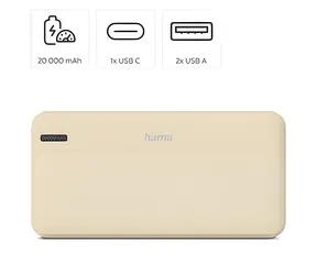 Hama Pocket 20 písková / Powerbanka / 20000 mAh / 2x USB-A / 1x USB-C / 5V / 2,1A