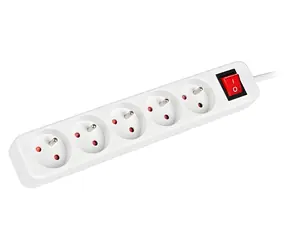 Lanberg bílý / Prodlužovací kabel / 230V / 5 zásuvek / 3 m / s vypínačem