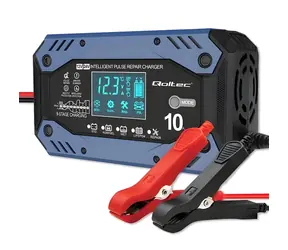 Qoltec 52482 černá / Nabíječka autobaterie / 12/24 V / 5/10 A / LCD