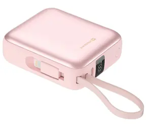 SWISSTEN Space 10000mAh růžová / Powerbanka s integrovanými kabely / USB-C + Lightning
