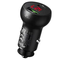 Baseus 45W PD / Nabíječka do auta / Power Delivery / 1x USB-A + 1x USB-C / LED displej