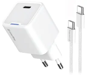 Colorway bílá / Nabíječka síťová / 1x USB-C / GaN / 30 W / PD / PPS / kabel USB-C 1 m