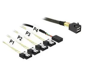 DeLock 85732 / Kabel SAS / Mini SAS HD SFF-8643 (M) > 4× SATA 7 pin + Sideband / 1 m / černý