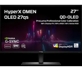 27" HP HyperX OMEN 27qs černá / Monitor / OLED / 2560×1440 / 500Hz / 0,03ms / 1×DP 2×HDMI / VESA