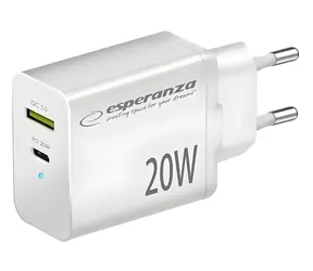 Esperanza EZC105W bílá / Nabíjecí adaptér / 20 W / Quick Charge 3.0 / USB-C + USB-A