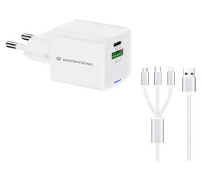 Conceptronic ALTHEA16W bílá / USB nabíjecí adaptér / 1x USB-A / 1x USB-C / 33 W / GaN / PD