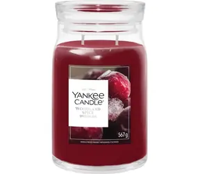 YANKEE CANDLE Vonná svíčka Woodland Spice červená / Signature sklo velké / 2 knoty / Doba hoření 60-90 h