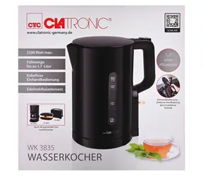 Clatronic WK 3835 černá / Rychlovarná konvice / 2200 W / 1.7 L / vyjímatelný filtr