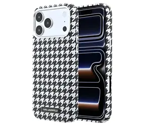 Karl Lagerfeld Houndstooth Resin Plate černá / Zadní kryt / MagSafe / PU / iPhone 17 Pro Max