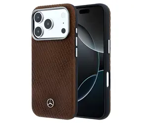 Mercedes PU Leather Wood iPhone 17 Pro Max Camel / Zadní kryt / MagSafe / PU kůže / dřevěný vzhled