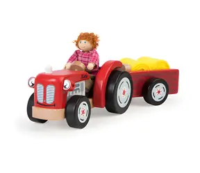 TIDLO Dřevěný traktor s vlečkou červená / od 3 let