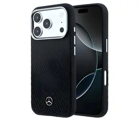 Mercedes PU Leather Wood Semi Wrap černá / Zadní kryt / MagSafe / pro iPhone 17 Pro Max / PU kůže