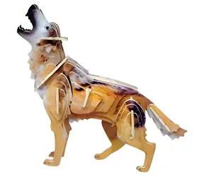 WOODCRAFT Dřevěné 3D puzzle Vlk barevný / od 6 let / Obtížnost: jednoduchá