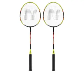 NILS NRZ204-1 / Sada 2 badmintonových raket / ocel + hliník / 66 cm / + pouzdro + 3 péřové letky