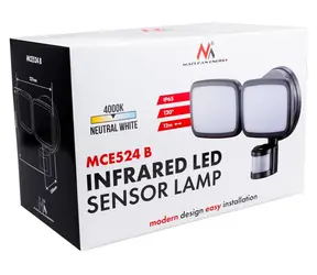 Maclean MCE524 B černá / Venkovní nástěnné svítidlo / PIR senzor / 20W / 1500lm / 4000K / IP65