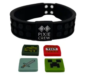 PIXIE CREW Náramek Minecraft černá / Nastavitelný / 4 multipixely / od 7 let