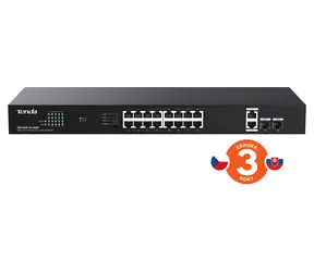 Tenda TEG1120P-16-250W / Switch / 18 portů / Gigabit / 2x SFP / PoE+ 802.3at / 230 W / Rack