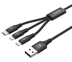 Unitek C14049BK černá / Kabel / USB-C - Micro-USB/Lightning / 3v1 / 1.2 m