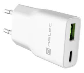 Natec Ribera GaN Slim bílá / Nabíječka / 20 W / USB-C + USB-A / GaN / PD 3.0