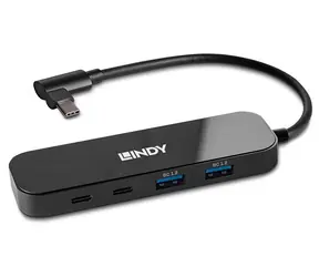Lindy černá / Rozbočovač USB-C / 4 porty / USB 3.2 Gen 2 / 10 Gbit/s / PD 100 W