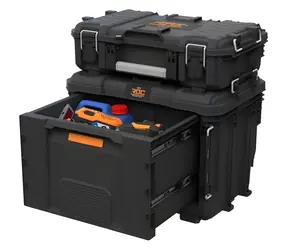 Keter ROC Pro Gear 2.0 XL grafitová / Box na nářadí se zásuvkou / 26 l / 56,5 x 37,5 x 41,3 cm